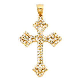 Medium Patonce CZ Pave Cross Pendant in 14K Yellow Gold