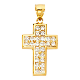 Small Pave Princess-Cut Cross Pendant in 14K Yellow Gold | GoldenMine.com