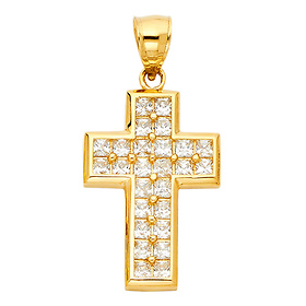 Small Pave Princess-Cut Cross Pendant in 14K Yellow Gold