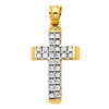 Petite Beveled Edge Wide CZ Cross Pendant in 14K TwoTone Gold