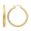 Medium Rounded Diamond-Cut Hoop Earrings - 14K Yellow Gold 3mm x 1.3 inch