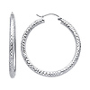 Medium Rounded Diamond-Cut Hoop Earrings - 14K White Gold 3mm x 1.3 inch