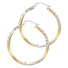 Medium Twisted Satin Diamond-Cut Hinge Hoop Earrings - 14K Two-Tone Gold 2.6mm x 1.1 inch