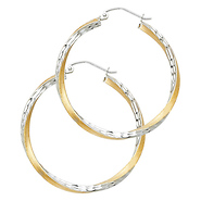 Medium Twisted Satin Diamond-Cut Hinge Hoop Earrings - 14K Two-Tone Gold 2.6mm x 1.1 inch