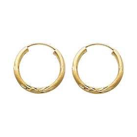 Diamond-Cut Satin Endless  Small Hoop Earrings - 14K Yellow Gold 2mm x 0.7 inch