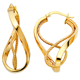 14K Yellow Gold 3mm Twisted Rope Design Hoop Earrings | GoldenMine.com