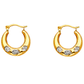 14K Two-Tone Gold Crescent Polished & Textured Hoop Earrings