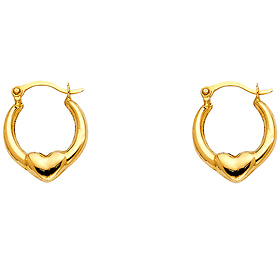 Petite 14K Yellow Gold Heart Hoop Earrings - 7mm or 0.3 inches
