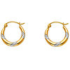 Petite 14K Two-Tone Gold Swirl Design Hoop Earrings - 15mm or 0.5 inches