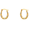 Petite 14K Two-Tone Gold Oval Textured with Hearts Hoop Earrings