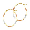 Medium Oval Crisscross Diamond-Cut Flat Hoop Earrings - 14K Tricolor Gold