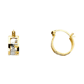 Mini Fancy Elephant Hoop Earrings - 14K Two-Tone Gold 11mm or 0.4 inch