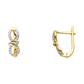 Infinity CZ with Latch Back Huggie Hoop Earrings - 14K Yellow Gold