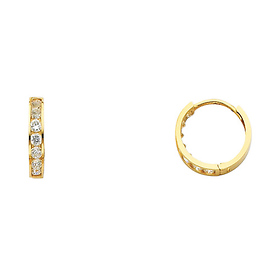 14K Yellow Gold Round CZ Huggie Earrings 3mm x 13mm