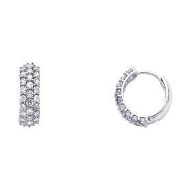 3-Row Pave 14K White Gold CZ Huggie Earrings 5mm x 14mm