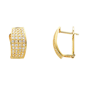 14K Yellow Gold Thick Dome Leverback CZ Huggie Earrings
