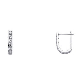 14K White Gold Channel-Set Lever-back CZ Huggie Earrings