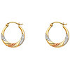 14K Tricolor Gold Crescent Milgrain Detailed Hoop Earrings