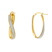 14K Two-Tone Gold Glitter Oval Twist Hoop Earrings - Medium
