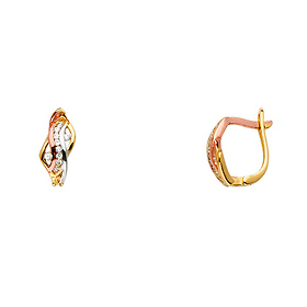 14k TriGold Fancy CZ Huggies Earrings (14 x 11 mm)