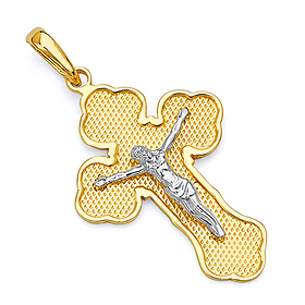 Grained 14K Two-Tone Gold Crucifix Pendant