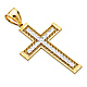 14K Two-Tone Gold Scroll Diamond-Cut Cross Pendant - Large thumb 0
