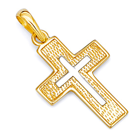 Grained 14K Two-Tone Gold Cross Religious Pendant
