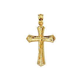 Milgrain Tapered Arrow Ends Cross in 14K Yellow Gold - Small