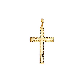 Concave Diamond-Cut Edge Cross Pendant in 14K Yellow Gold - Small