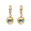 CZ Round Evil Eye Drop Earrings in 14K Yellow Gold