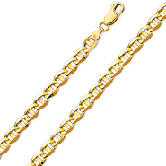 5.3mm 14K Yellow Gold Solid Concave Diamond-Cut Mariner Chain Bracelet - Light 7.5in