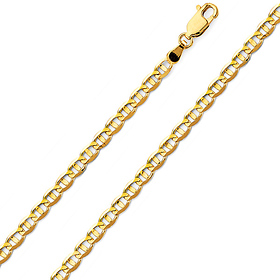 3.5mm 14K Yellow Gold Solid Concave Diamond-Cut Mariner Chain Bracelet - Light 7.5in