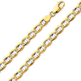 6.3mm 14K Two-Tone Gold Solid Concave Diamond-Cut Mariner Chain Bracelet - Light 8in