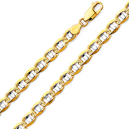6.3mm 14K Two-Tone Gold Solid Concave Diamond-Cut Mariner Chain Bracelet - Light 8in