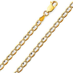 4.2mm 14K Two-Tone Gold Solid Concave Diamond-Cut Mariner Chain Necklace - Light 18-24in