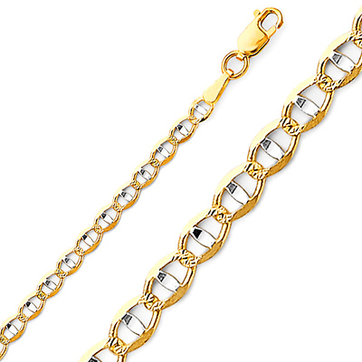 2.9mm 14K Two-Tone Gold Solid Concave Diamond-Cut Mariner Chain Bracelet - Light 7in