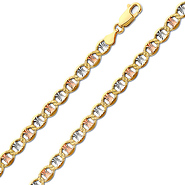 5.4mm 14K Tricolor Gold Solid Star Diamond-Cut Mariner Chain Bracelet 7.5in