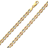 4.3mm 14K Tricolor Gold Solid Star Diamond-Cut Mariner Chain Bracelet 7.5in