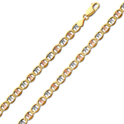 4.3mm 14K Tricolor Gold Solid Star Diamond-Cut Mariner Chain Bracelet 7.5in