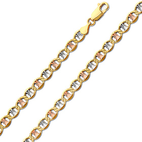 5.4mm 14K Tricolor Gold Solid Star Diamond-Cut Mariner Chain Necklace 20-24in
