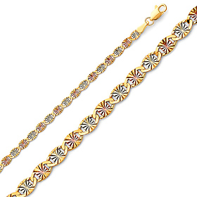 3.1mm 14K Tricolor Gold Solid Round Star Diamond-Cut Valentino Chain Necklace 16-24in