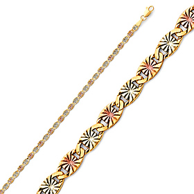 2.3mm 14K Tricolor Gold Solid Round Star Diamond-Cut Valentino Chain Necklace 16-24in