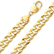 10mm 14K Yellow Gold Solid Flat Beveled Curb Cuban Link Chain Necklace 24-26in