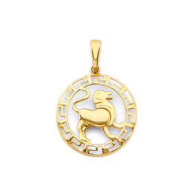 Greek Key Circle Zodiac Pendant in 14K Yellow Gold - Leo