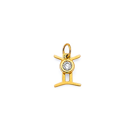 Astrology Sign CZ Zodiac Pendant in 14K Yellow Gold - Gemini