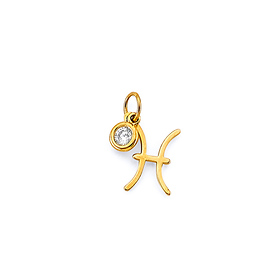 Astrology Sign CZ Zodiac Pendant in 14K Yellow Gold - Pisces