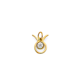 Astrology Sign CZ Zodiac Pendant in 14K Yellow Gold - Taurus