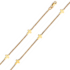 Flat Sideways Cross Charm Bracelet in 14K Yellow Gold Solid