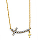 CZ Curved Sideways Cross Necklace with Mini Charm - 14K Yellow Gold Solid thumb 0