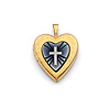 Enameled Heart & Cross Locket in 14K Two-Tone Gold Solid